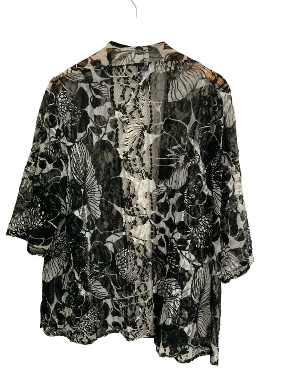 Chico's Black and White Floral Lace Sheer Kimono XL